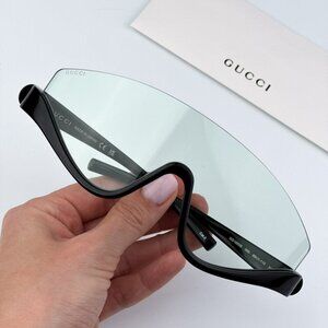 Gucci GG1650S 005 BRAND NEW Sunglasses Shiny Black  Green Unisex Shield Mask